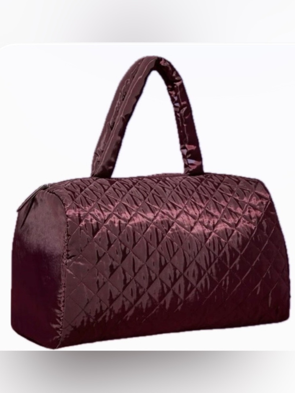 NWOT. Quilted Satin Tote Bag in Deep Burgundy